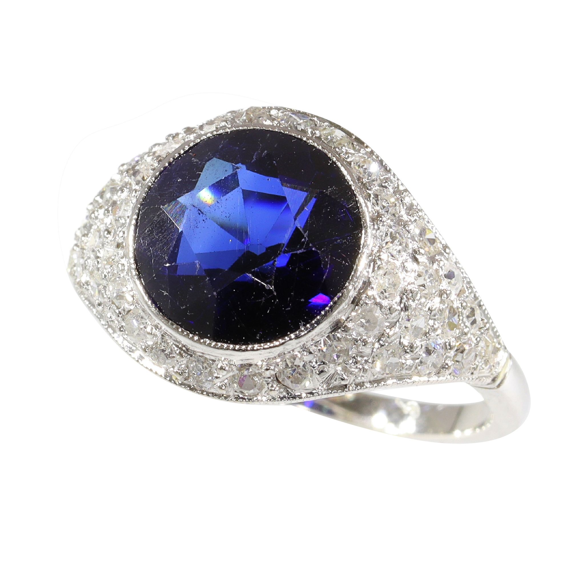 1950s Art Deco-Inspired Sapphire and Diamond Ring  A Bold Statement Piece